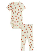 MINI RODINI Бебешки памучен комплект Outlined hearts
