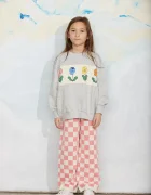 MINI RODINI широк панталон за деца от памук Chess розов с висока талия 25730150
