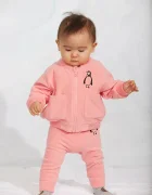 MINI RODINI суичър с цип за деца от полар Penguin розов 11000359