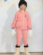 MINI RODINI суичър с цип за деца от полар Penguin розов 11000359