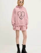 Moschino Jeans Памучен суичър в розово с качулка с принт 1708 3228