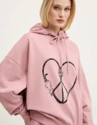 Moschino Jeans Памучен суичър в розово с качулка с принт 1708 3228