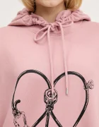 Moschino Jeans Памучен суичър в розово с качулка с принт 1708 3228