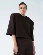 Muuv. Muuv блуза с дълги ръкави дамска от памук CREM кафява
