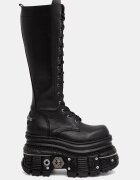 NEW ROCK ботуши под коляното дамски от кожа ITALI NEGRO IMPERFECT TANK NEGRO E-34 черни M-235-C11