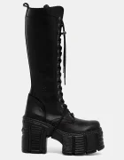 NEW ROCK Кожени ботуши CRUST NEGRO TOWER MAX в черно с дебел ток M-TM002-C2