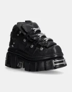 NEW ROCK Кожени маратонки Nomada Negro + Tower Negro Lateral E14 Acero в черно M-106-S112