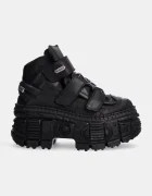 NEW ROCK Кожени обувки Crust Negro Negro + Tank Casco Negro в черно с платформа M-WALL285-S2