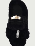 Nokwol пантофи дамски от кожа Toby Black Suede Shearling черни Toby Black Suede Shearling