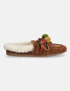 Nokwol Велурени чехли Coco Fur Tan Suede в кафяво Coco Fur Tan Suede