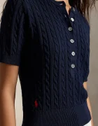 Polo Ralph Lauren пуловер с къси ръкави дамски от памук тъмносин 211B17746