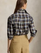 Polo Ralph Lauren риза дамска от памук кафява на каре 211B36267