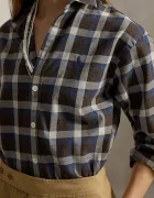 Polo Ralph Lauren риза дамска от памук кафява на каре 211B36267