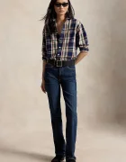 Polo Ralph Lauren риза дамска от памук тъмносиня на каре 211971515