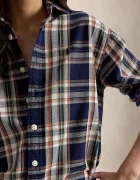 Polo Ralph Lauren риза дамска от памук тъмносиня на каре 211971515