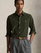 Polo Ralph Lauren риза мъжка от памук 21W Corduroy зелена с изчистена шарка 710853123