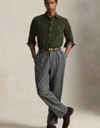 Polo Ralph Lauren риза мъжка от памук 21W Corduroy зелена с изчистена шарка 710853123