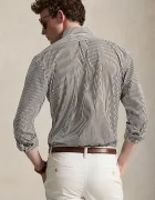 Polo Ralph Lauren риза мъжка от памук с еластан кафява на тънко райе 710929344