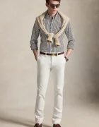 Polo Ralph Lauren риза мъжка от памук с еластан кафява на тънко райе 710929344