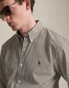 Polo Ralph Lauren риза мъжка от памук с еластан кафява на тънко райе 710929344