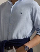 Polo Ralph Lauren риза мъжка от вълна синя с изчистена шарка 710B16696