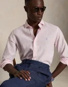Polo Ralph Lauren риза мъжка с лен розова на райе 710B16700
