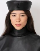 RUSLAN BAGINSKIY шапка дамска от кожа Leather Pillbox Hat черна MMM033-L-PLRB