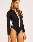 Seafolly цял бански дамски LongSleeve Zip Front черен 11193-942
