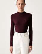 Tommy Hilfiger блуза с дълги ръкави дамска от памук бордо WW0WW47307