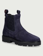 Tommy Hilfiger боти челси дамски от велур TH MONOGRAM SUEDE CHELSEA BOOT тъмносини FW0FW09563