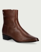 Tommy Hilfiger боти дамски от кожа LEATHER ANKLE BOOT W ZIP кафяви FW0FW09921