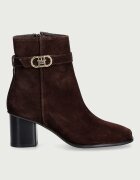 Tommy Hilfiger боти с нисък ток дамски от велур TH STRAP SUEDE BLOCK HEEL BOOT кафяви FW0FW09521