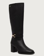Tommy Hilfiger ботуши под коляното с дебел ток дамски от кожа TH STUD HEEL RIDING KNEE BOOT черни FW0FW09551