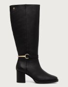 Tommy Hilfiger ботуши под коляното с дебел ток дамски от кожа TH STUD HEEL RIDING KNEE BOOT черни FW0FW09551