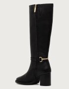 Tommy Hilfiger ботуши под коляното с дебел ток дамски от кожа TH STUD HEEL RIDING KNEE BOOT черни FW0FW09551