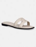 Tommy Hilfiger чехли с равна подметка дамски кожени TH LOGO STRAP MULE бежови FW0FW08671