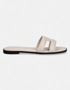 Tommy Hilfiger чехли с равна подметка дамски кожени TH LOGO STRAP MULE бежови FW0FW08671