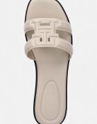 Tommy Hilfiger чехли с равна подметка дамски кожени TH LOGO STRAP MULE бежови FW0FW08671