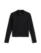 Tommy Hilfiger Детска блуза с дълъг ръкав с памук в черно с ниско поло KG0KG08802