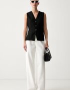 Tommy Hilfiger елек с едноредно закопчаване дамски с добавен лен черен WW0WW50081