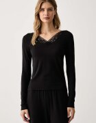 Tommy Hilfiger горнище на пижама с дълги ръкави дамско с памук черно UW0UW06613
