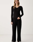 Tommy Hilfiger горнище на пижама с дълги ръкави дамско с памук черно UW0UW06613