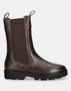 Tommy Hilfiger Кожени боти челси TH LTHR MID CHELSEA в кафяво с равна подметка FW0FW08770