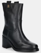 Tommy Hilfiger Кожени боти RIDING LTHR MID BOOT BLOCK HEEL