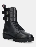 Tommy Hilfiger Кожени боти TH LTHR BIKER LACEUP в черно с равна подметка FW0FW08986