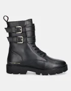 Tommy Hilfiger Кожени боти TH LTHR BIKER LACEUP в черно с равна подметка FW0FW08986
