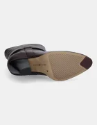Tommy Hilfiger Кожени боти TH T-STRAP LEATHER POINTY BOOTIE в кафяво с дебел ток FW0FW08984