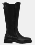 Tommy Hilfiger Кожени ботуши TH LTHR CLEATED LONG BOOT в черно с равна подметка FW0FW08985