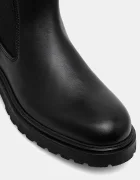 Tommy Hilfiger Кожени ботуши TH LTHR CLEATED LONG BOOT в черно с равна подметка FW0FW08985