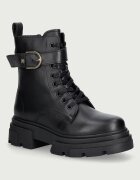 Tommy Hilfiger кубинки дамски от кожа LEATHER TH BUCKLED LACE-UP BOOT черни FW0FW09550